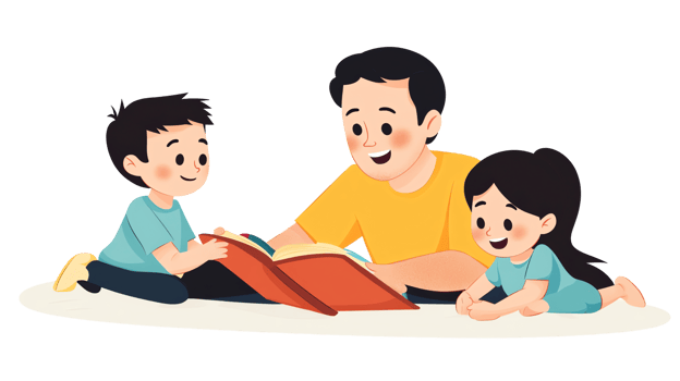 Father Reading Book to Children Illustration Family Bonding Time Together png