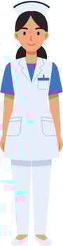 Nurse wearing a blue and white uniform with a cap standing confidently in a flat and minimal illustration vector