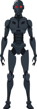 Humanoid robot character with sleek design and glowing red eyes in a minimal style, showcasing advanced technology in art vector