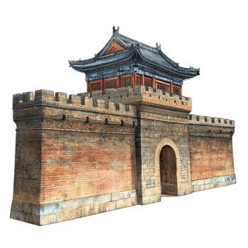 Historical Chinese wall illustration showcasing ancient architectural design and cultural significance, historical chinese wall illustration png