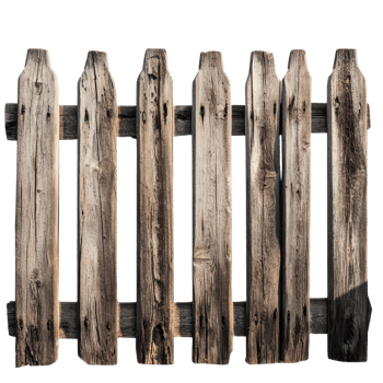 Rustic wooden fence with weathered texture isolated on a transparent background for countrythemed decor and design, Rustic Wooden Fence Isolated on transparent background png