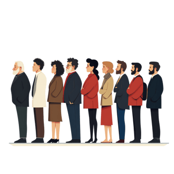 Diverse group of people standing together and waiting in a public setting during daylight hours, Diverse people standing and waiting png