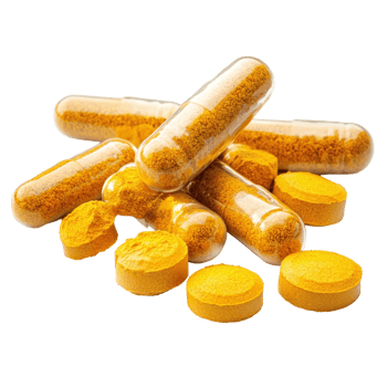 Turmeric capsules spilling on a transparent background showcasing supplement benefits for health enthusiasts, herb turmeric capsules spilling on transparent background png