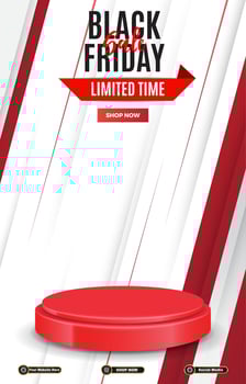 black friday sale discount template banner with blank space 3d podium for social media post product sale with abstract gradient red background vector
