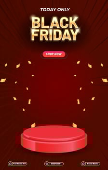 black friday sale discount template banner with blank space 3d podium for social media post product sale with abstract gradient red background design vector