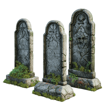Isolated tombstones on a transparent background showcasing detailed engravings and mossy features, tombstones, file of isolated object on transparent background png