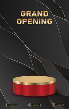 grand opening discount portait template banner with blank space 3d podium for social media post product sale with abstract gradient background vector