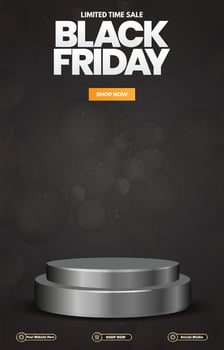 limited black friday sale discount portait template banner with blank space 3d podium for social media post product sale with abstract gradient black background design vector