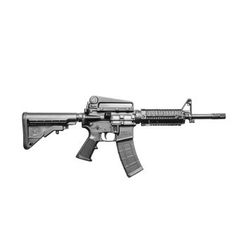 Assault rifle displayed on a transparent background highlighting its tactical features and design, M4A1 Assault Rifle on transparent background png
