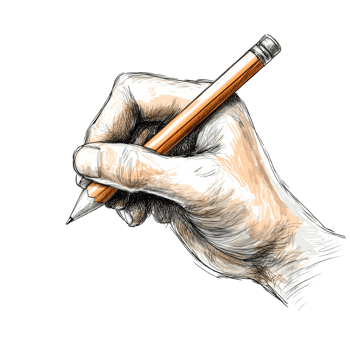 Closeup view of a hand holding a pencil while sketching an artistic creation on a blank surface, Hand holding pencil, drawing, sketching, writing POV, isolated on transparent png