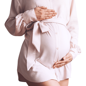 Pregnant woman in pink dress with transparent background png