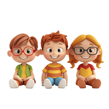 Cartoon children sitting together with bright smiles against a transparent background, 3d cartoon of little childrenisolated transparent background png