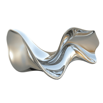 Abstract metallic wave sculpture showcasing fluidity and form in a sleek, isolated design, flowing abstract metallic wave solid shape isolated transparent background png