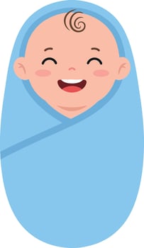 Happy baby wrapped in a soft blue blanket with a joyful expression in a minimal illustration style showcasing innocence and warmth in art vector