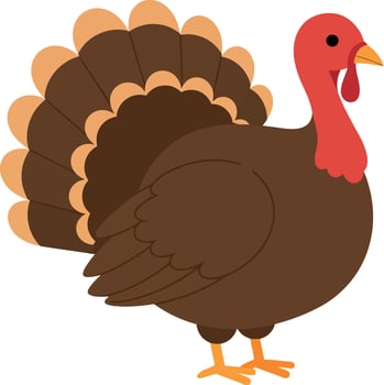 Colorful cartoon turkey with detailed feathers in a flat design style showcasing its proud stance in a festive autumn setting illustration vector