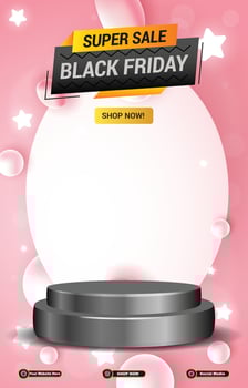 super sale discount portait template banner with blank space 3d podium for social media post product sale with abstract gradient pink background design vector