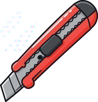 A detailed red utility knife with a retractable blade showcasing flat design and vibrant colors in art vector