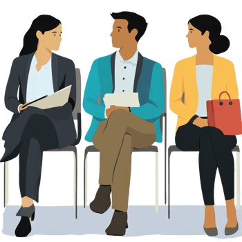 Diverse group of individuals waiting together for a business meeting at a modern office, file no background Diverse people waiting for a job interview png