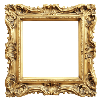Antique golden frame with intricate design isolated on a transparent background, Antique golden frame isolated on transparent background png