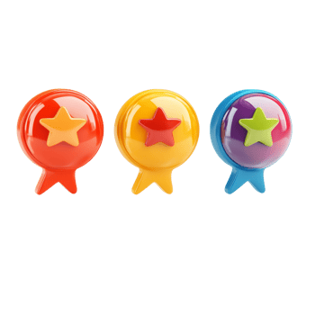 Colorful starshaped badges on a transparent background for customer feedback and reviews, Review us on transparent background Customer Feedback Request Bubbles png