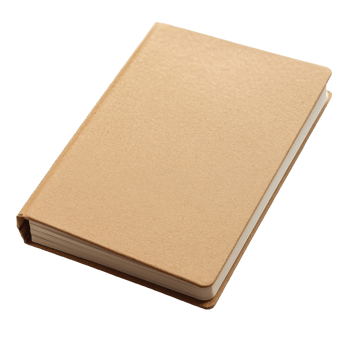 Closed brown paper notebook resting on a flat surface, showcasing a simple and minimalist design, Closed brown paper notebook. Realisticphotography isolated on transparent background. png