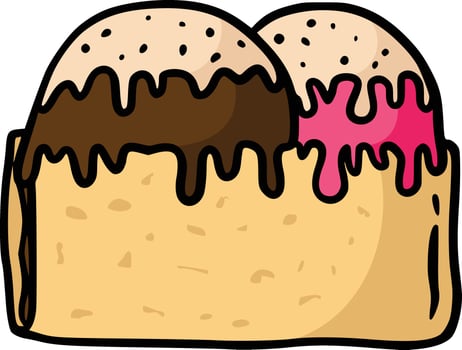 Ice cream with bread doodle illustration vector