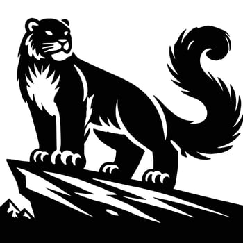 A black and white illustration of a mountain lion vector