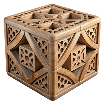 vibrant traditional Carved Wooden Box Geometric Design Cutout Isolated original png