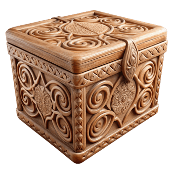 beautiful artistic Carved Wooden Box Intricate Pattern Transparent Background detailed png