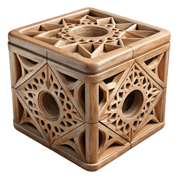 dramatic vintage Carved Wooden Box Geometric Design Cutout Isolated high quality png