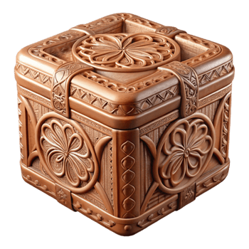 serene abstract Carved Wooden Box Intricate Pattern Transparent Background detailed png