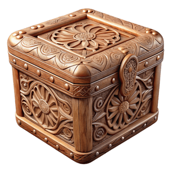 impressive artistic Carved Wooden Box Intricate Pattern Transparent Background detailed png