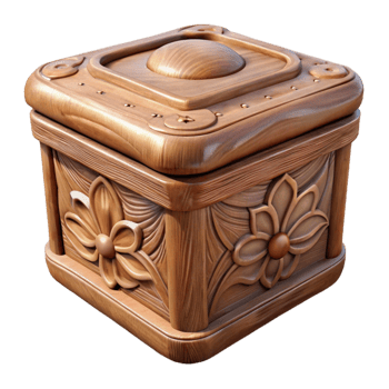 Carved Wooden Box with Lid Transparent Background png