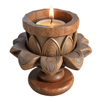 serene vintage Carved Wooden Candle Holder Rustic Style Isolated professional png