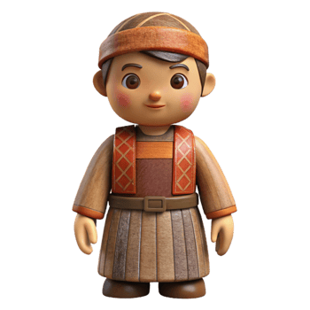 impressive classic Carved Wooden Doll with Traditional Clothing Isolated professional png