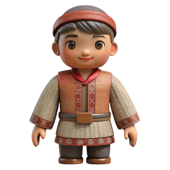 dramatic minimalist Carved Wooden Doll with Traditional Clothing Isolated premium png