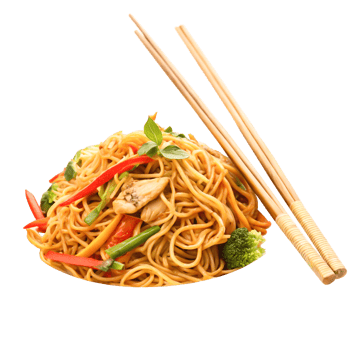 Delicious Chicken and Vegetable Lo Mein Noodles with Chopsticks - Asian Cuisine png