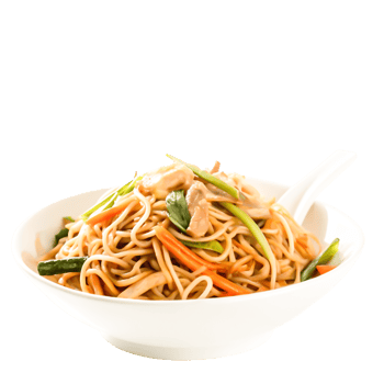 Delicious Chicken Chow Mein Noodles in White Bowl, Asian Cuisine Food Photography png