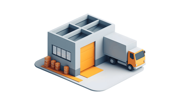 Logistics and Delivery A Modern Warehouse with Truck and Packages png