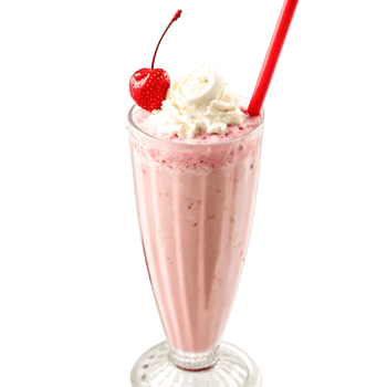 Delicious Strawberry Milkshake with Whipped Cream and Cherry Garnish png