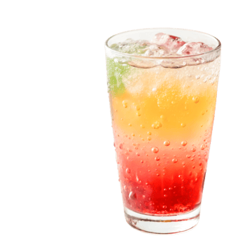 Refreshing Layered Summer Cocktail Drink in Glass with Ice Cubes png
