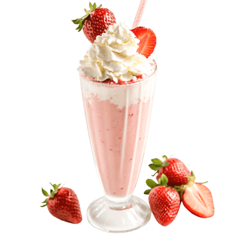 Delicious Strawberry Milkshake with Whipped Cream and Fresh Strawberries png