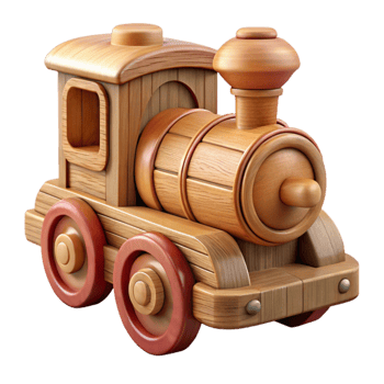 impressive artistic Carved Wooden Toy Train Classic Style Isolated detailed png