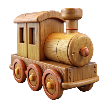 serene traditional Carved Wooden Toy Train Classic Style Isolated professional png