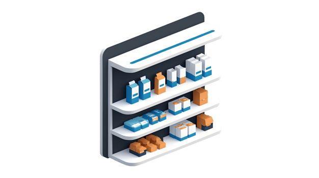 Organized Retail Display Modern Shelf with Various Packaged Products for Store Inventory Manag png