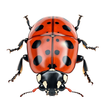 Red ladybug beetle with black spots and detailed anatomical features png