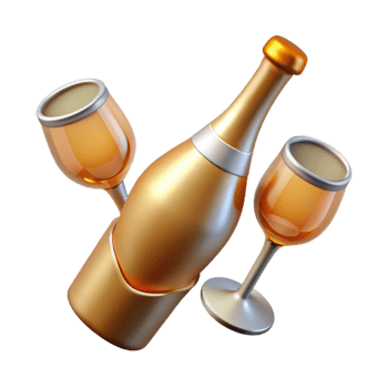 dramatic rustic Champagne Bottle and Glasses Top View Transparent authentic png