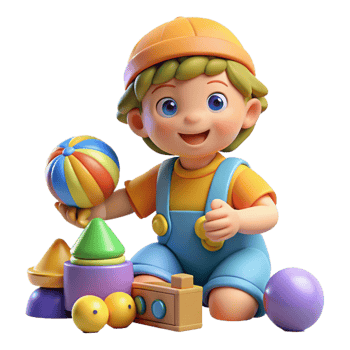 elegant minimalist Child Playing with Toys Colorful Isolated premium png