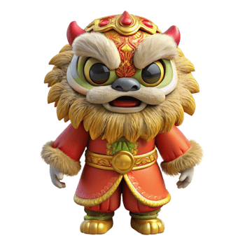 extraordinary rustic Chinese New Year Lion Dance Costume with Fur Isolated high quality png
