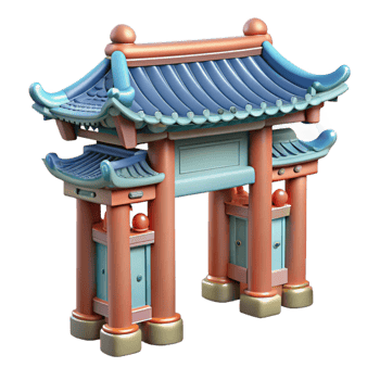 vibrant rustic Chinese Palace Gate Cutout Element exclusive png